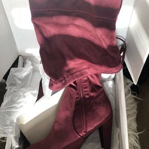 Burgundy Over The Knee Boots